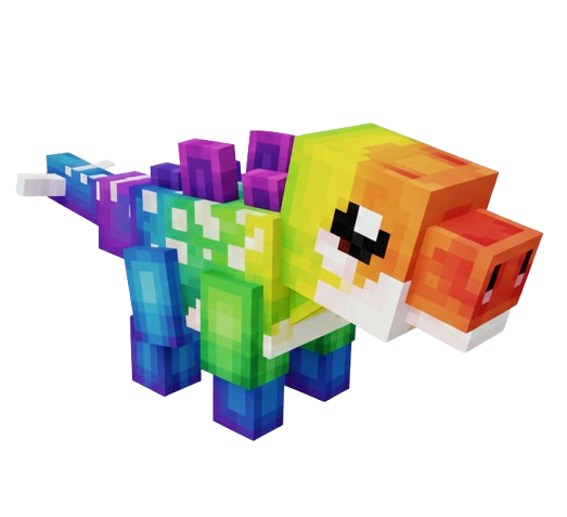 Rainbow dino mascot running in the parade